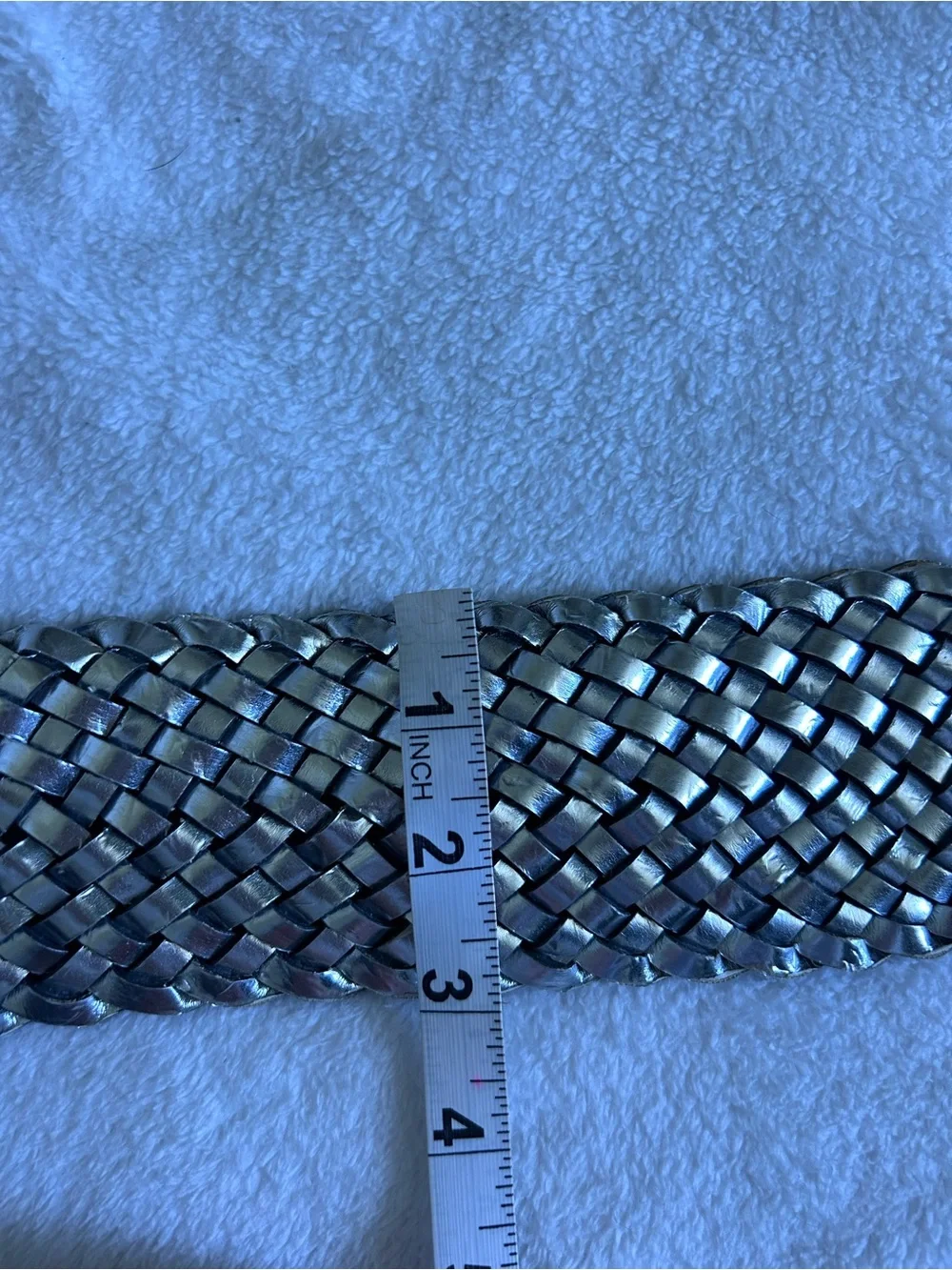 Silver Woven Statement Wide Belt with Oval Buckle Leather Adjustable